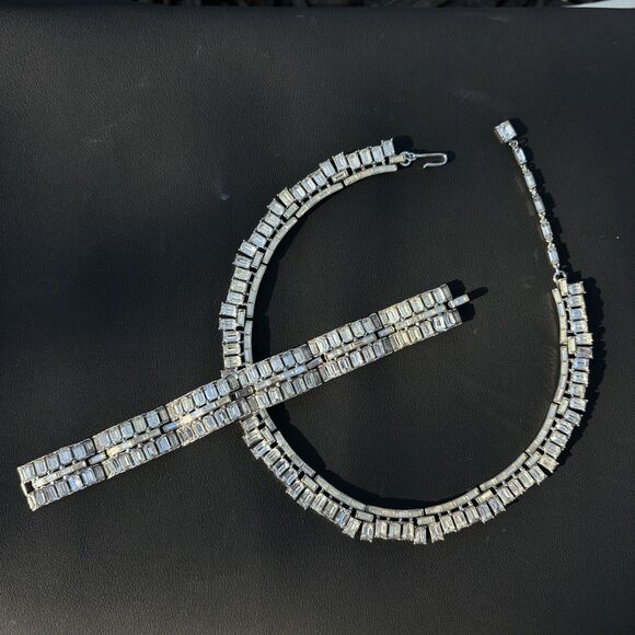 Vintage Trifari “Vanity Fair” Baguette Rhinestone Necklace & Bracelet Set READ - Picture 1 of 11